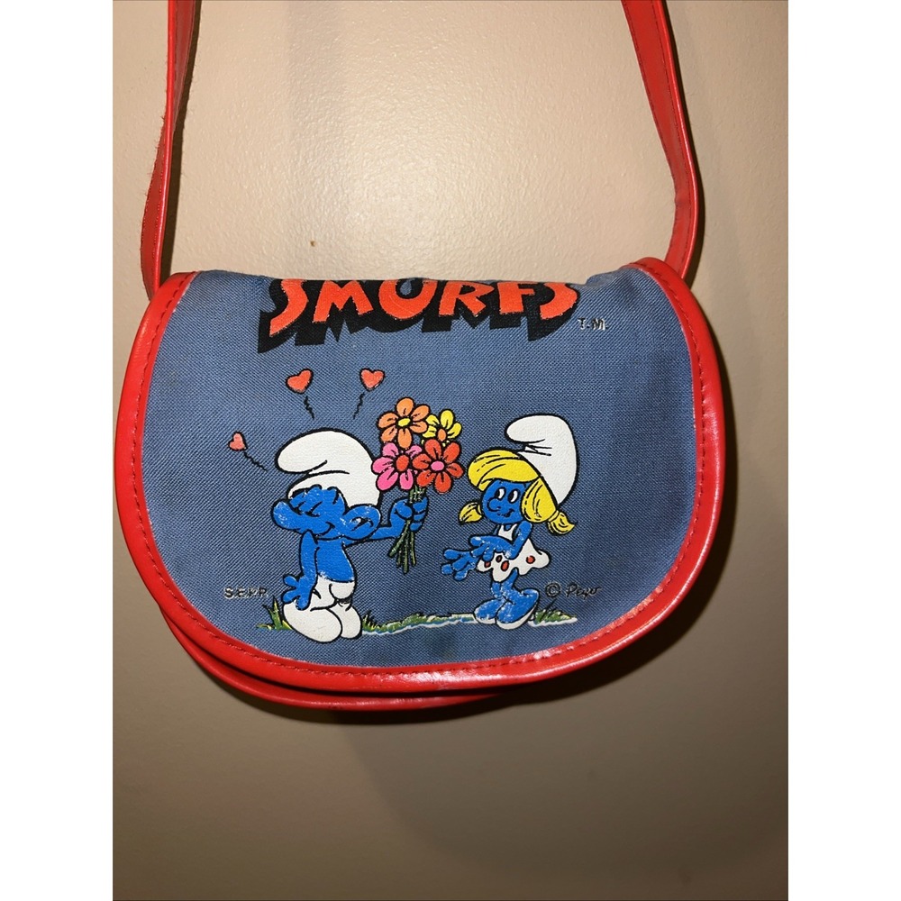 Vintage Smurfs Children's Purse Handbag Smurfette & Bashful Pepo Blue Red Flower